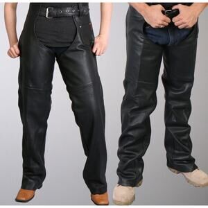 NWT Hot Leathers CHM1005 Fully Lined Motorcycle Unisex Black Leather Biker Chaps